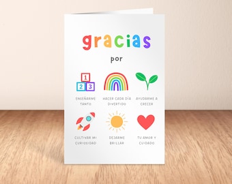 Printable Thank You Card for Daycare Teacher in Spanish | Spanish Nursery, Preschool Educator & ECE Appreciation Card | Instant Download