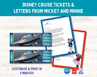 Afdrukbare Disney Cruise-tickets en brief van Mickey en Minnie | Gepersonaliseerde Disney Cruise Boarding Pass-sjabloon en reisonthullingsbrieven