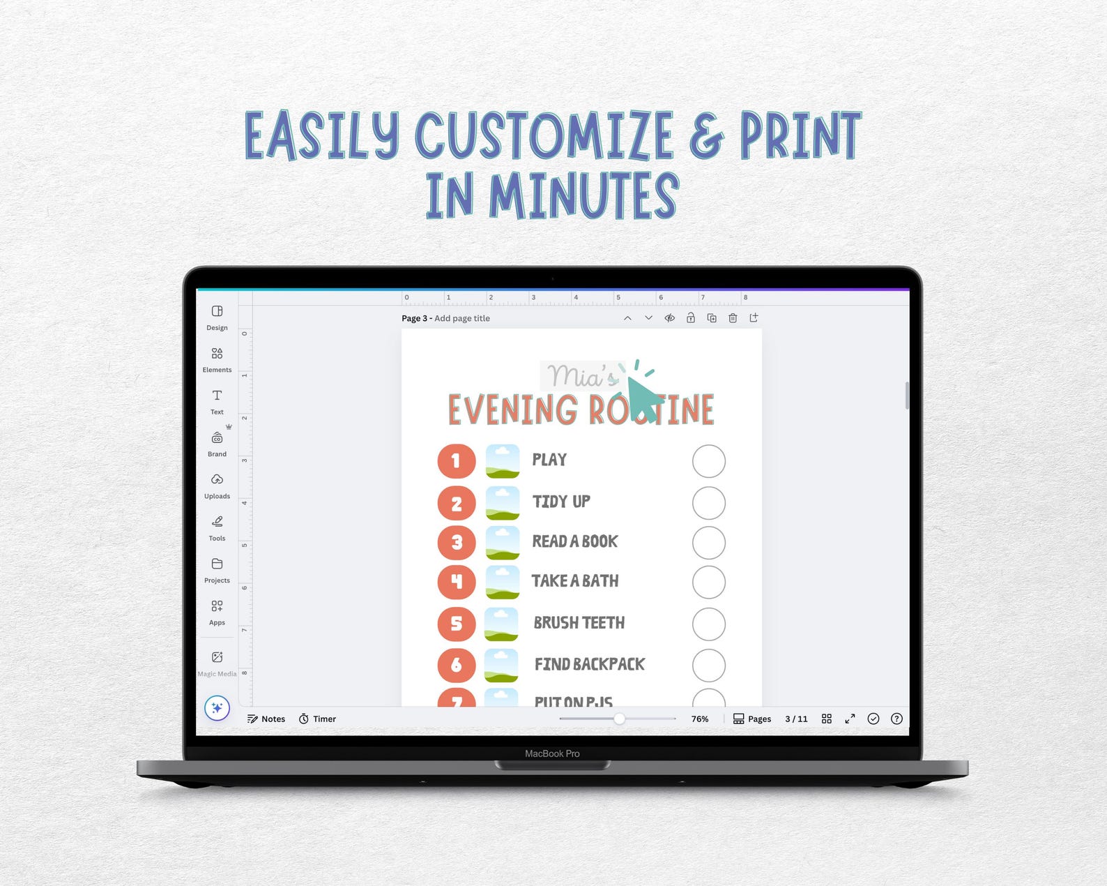 Personalized Kids Daily Routine Checklist Canva Template | Customizable ...