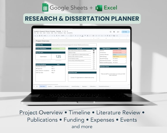 Research & Dissertation Planner Google Sheets and Excel Template, Academic Research Tracker, Excel PhD Planner, Literature Review Organizer