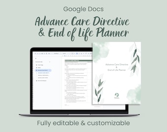 Editable End of Life Planner, Advance Care Directive, Google Docs (Digital Download)
