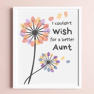 DIY Gift for Aunt - Printable Dandelion Fingerprint Template | Toddler and Kid's Art Activity Card for Auntie | Instant Digital Download