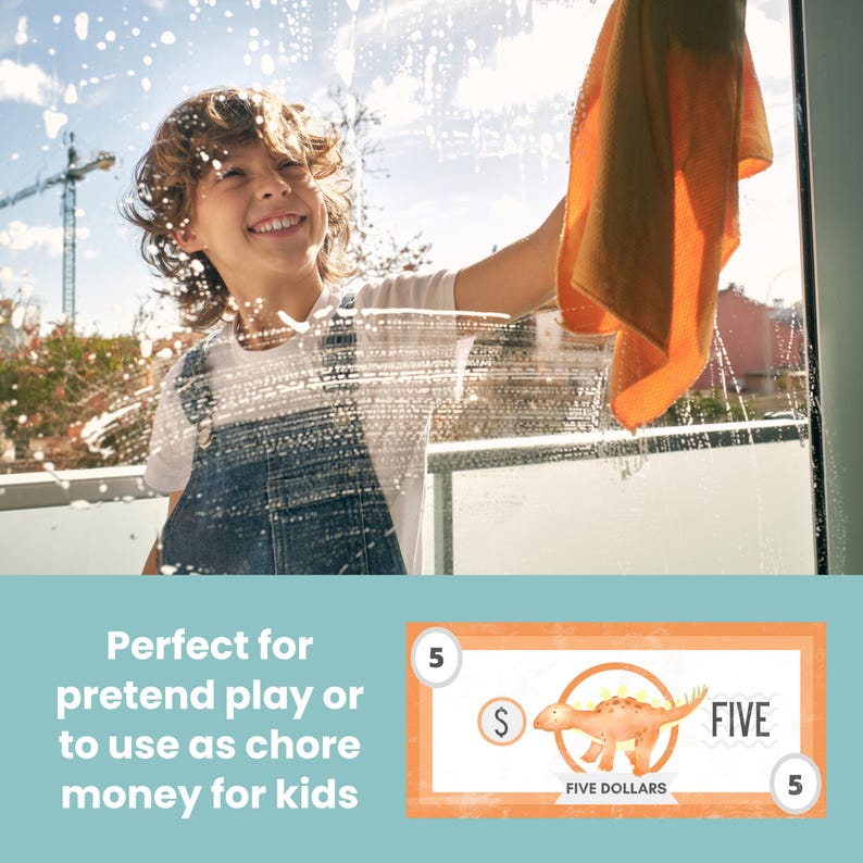 Printable Dinosaur Kids Play Money or Chore Money for Kids Homeschool ...
