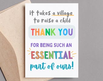 Afdrukbare bedankkaart voor leerkrachten en opvoeders kinderdagverblijven, cadeau voor oppas, waardering leraar