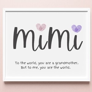 Carte personnalisée pour Mimi, bricolage enfants et tout-petits, cadeau peinture au doigt pour Mimi, cadeau grand-mère personnalisé pour Mimi, activité artistique à imprimer pour enfants