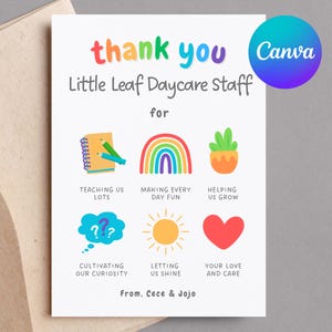 Customizable Daycare Teacher Thank You Card | Personalized Daycare Staff Gift for Nursery, ECE, Preschool Teacher Appreciation Week Card