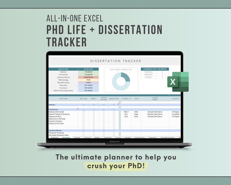 Phd Life & Dissertation Tracker in Excel, Digital Phd Planner, Thesis ...