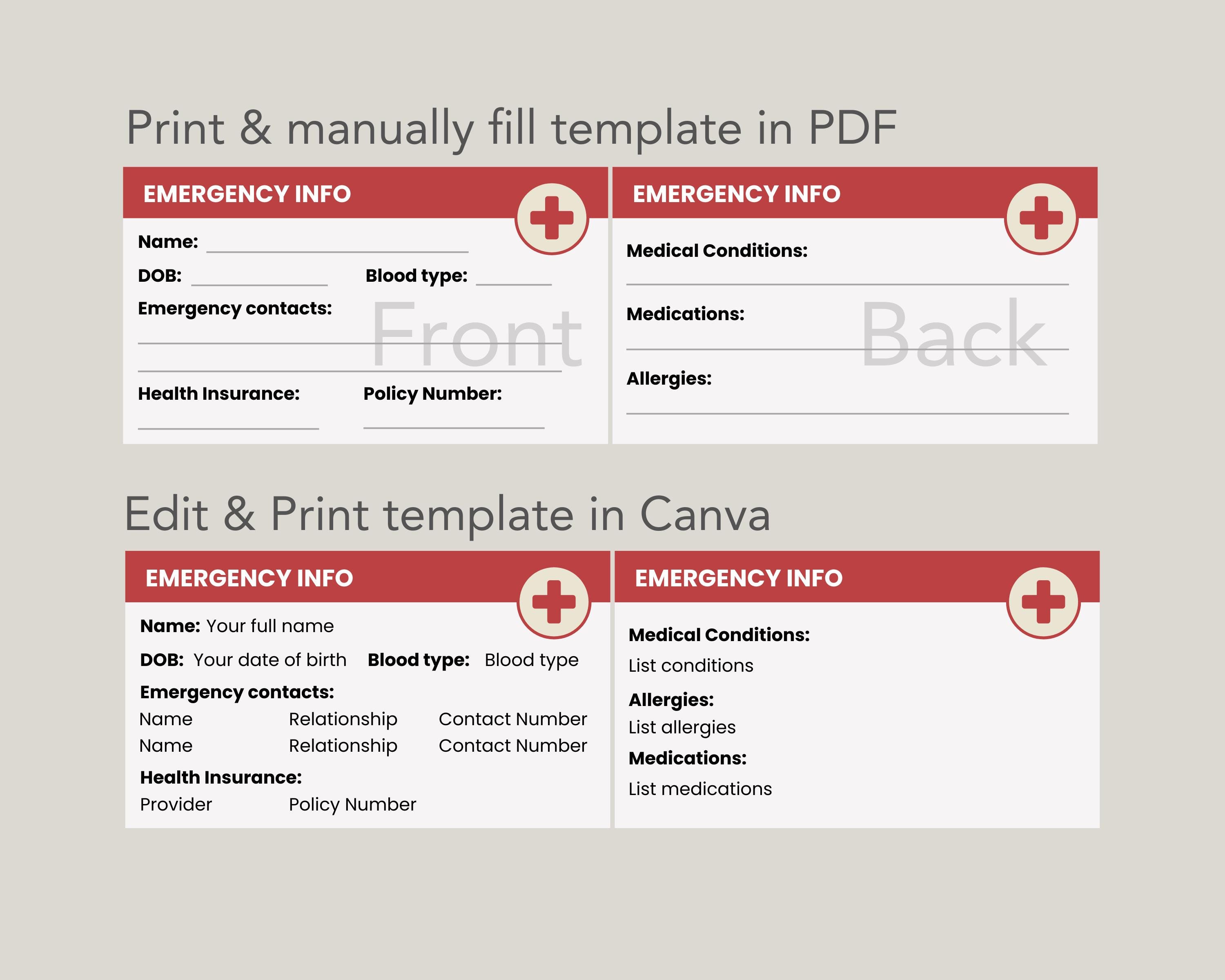 In Case of Emergency Wallet Card, Printable Emergency ID, Medical ...