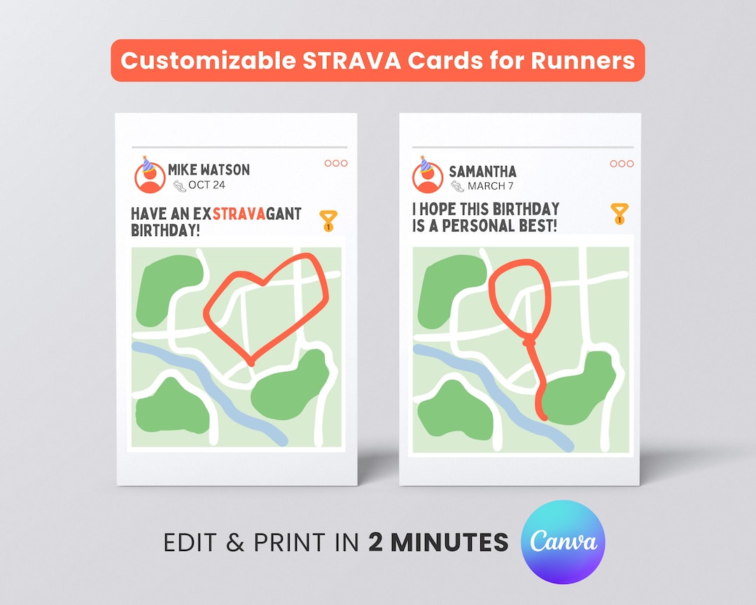 Customizable Strava Running Birthday Card in Canva | Custom Strava ...