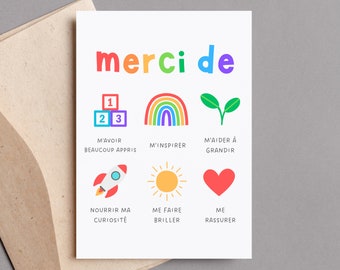 Tarjeta de agradecimiento imprimible para maestros de guardería en francés / Tarjeta de agradecimiento para educadores de guardería, preescolar y ECE en francés / Descarga instantánea