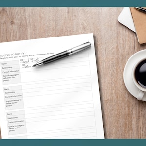 printable in case of emergency and end of life planner template to fill in manually
