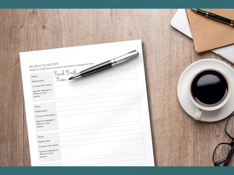 printable in case of emergency and end of life planner template to fill in manually