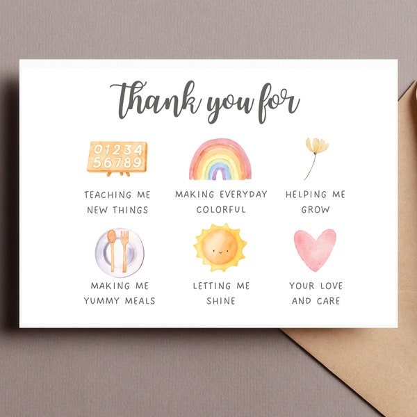 Printable thank you card for daycare teacher, preschool, nursery, nanny, ECE appreciation card | Instant Download | Ready to fold