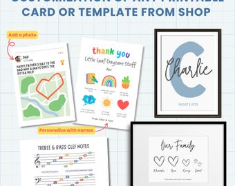 Aanpassing van elke digitale sjabloon uit de winkel: personaliseer elke kaart met naam, foto en tekst | Aanpasbare muziekposter of naamafdruk