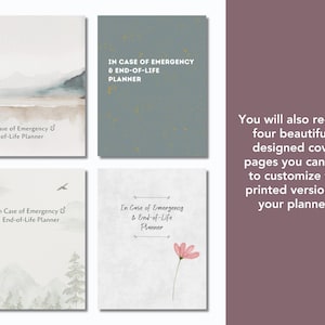 cover pages for printable in case of emergency and end of life planner document or binder
