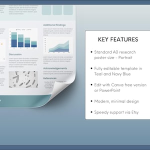 research presentation poster for conferences a0 portrait, editable navy blue and teal, canva and ppt poster templates