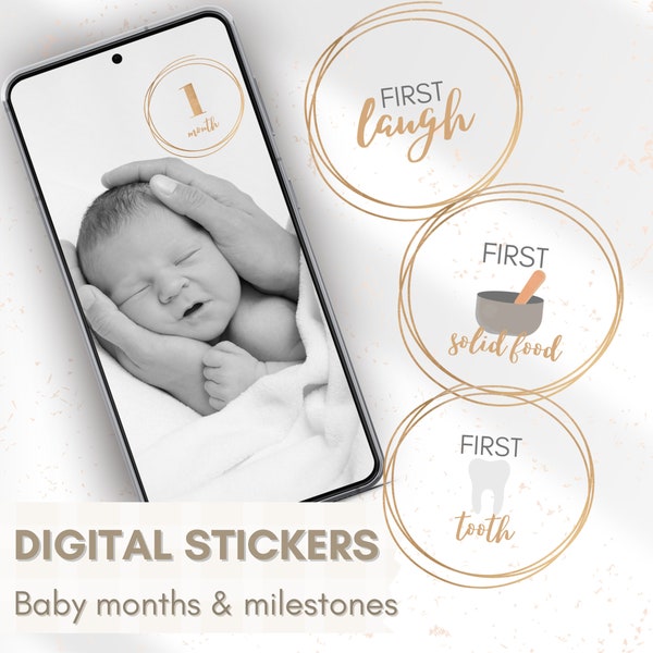 Baby Months and Milestones DIGITAL STICKERS | Neutral, Water Color | Instagram Story & Digital Planner Stickers | Pre-cropped