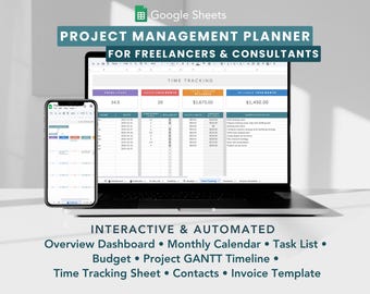 Project Management Planner Google Sheets Template Freelancers, Consultants, Project Managers, Self Employed Hours Tracking, Invoice Template
