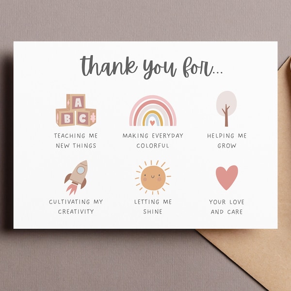 Printable thank you card for daycare teachers | Nursery teacher & ECE appreciation card | Boho | Instant Download | Ready to Fold Card