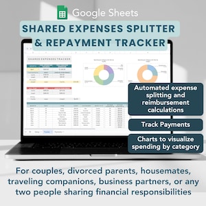 Shared Expense & Repayment Tracker, Cost Splitter in Google Sheets for Joint Finances, Housemates Expense Splitting, Co-Parents, Couples
