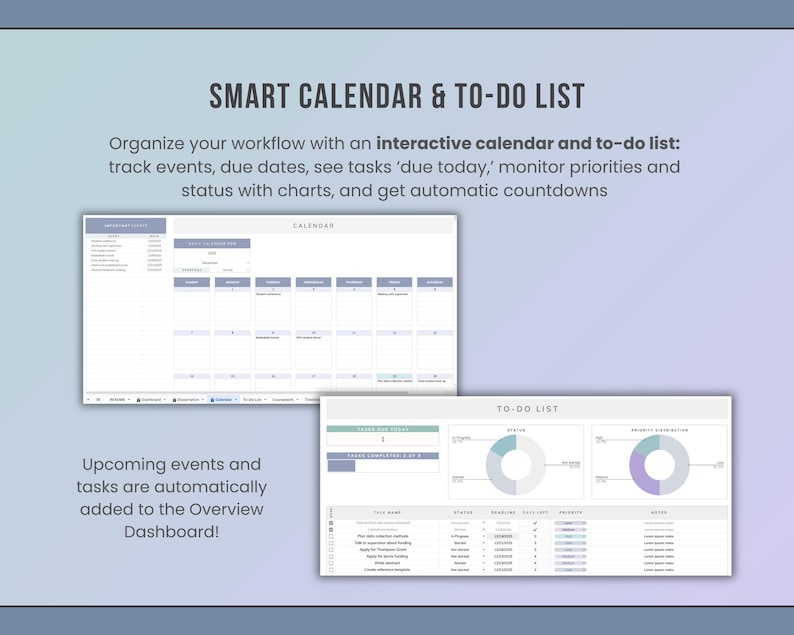 phd calendar and phd to do list for thesis tracking
