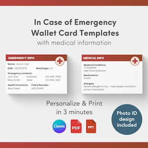 Emergency & Medical Info Wallet Card – Printable + Editable Canva, PDF, and PowerPoint Template | First Responder Ready