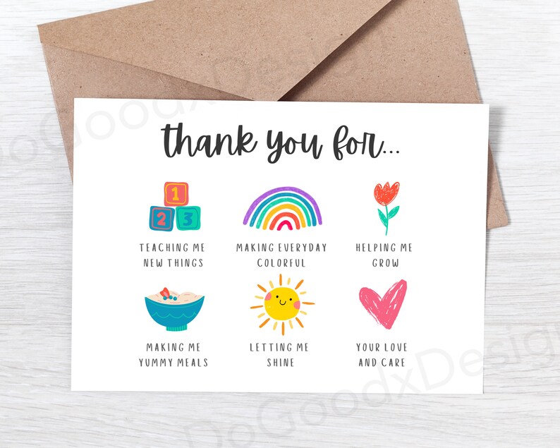 Printable Thank You Card For Daycare Teachers Nursery Teacher ECE 