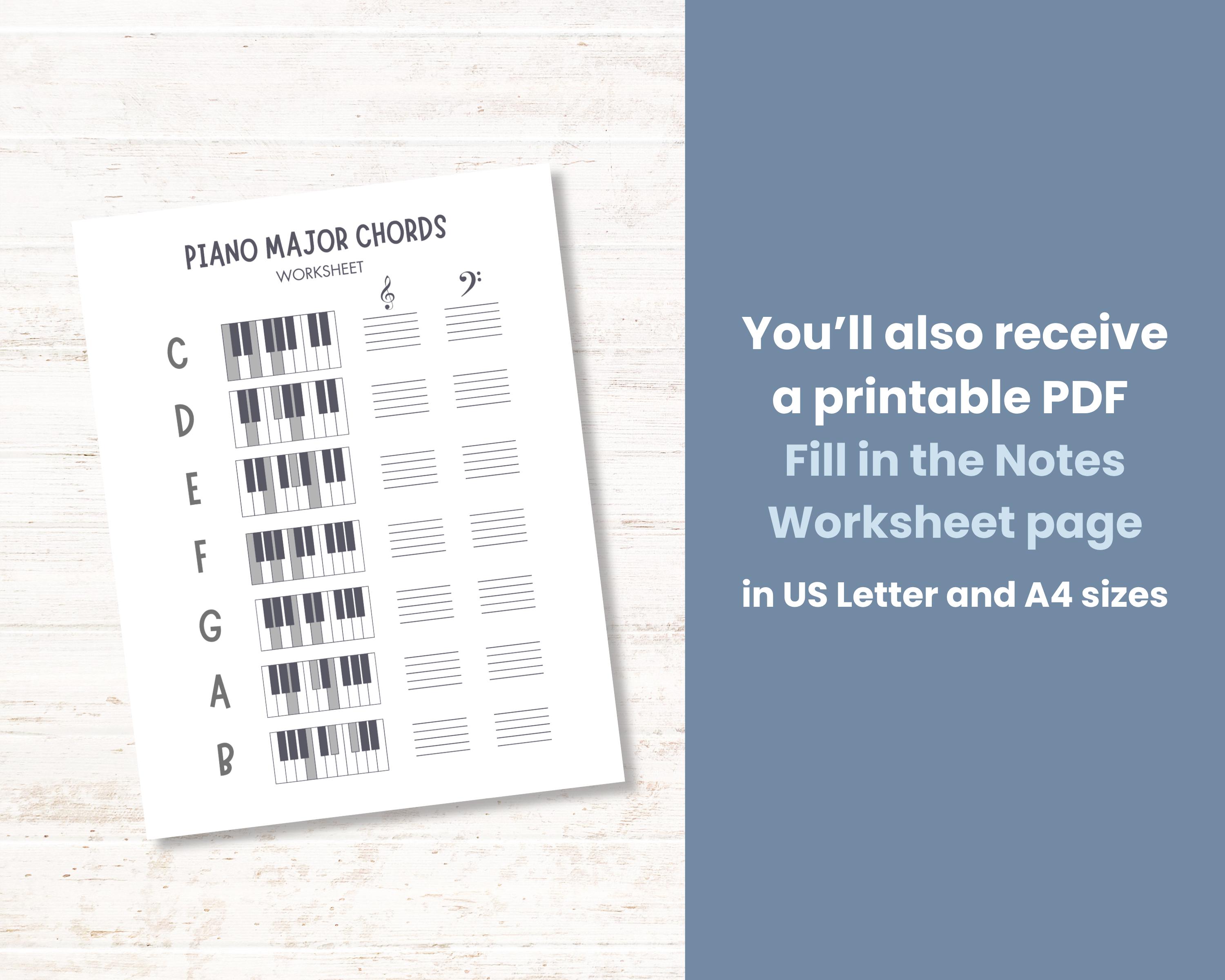 Piano Chords Poster and Worksheet, Major Chords Piano Music Theory ...