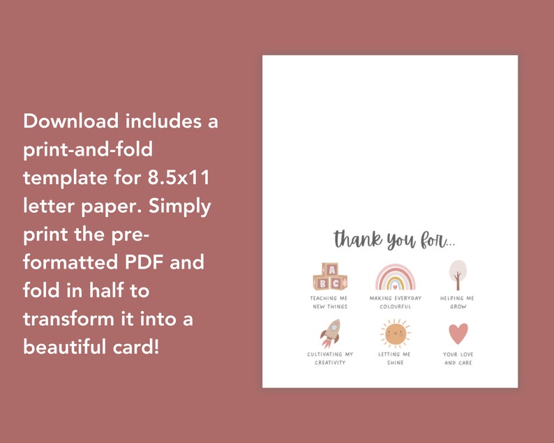 Printable Thank You Card for Daycare Teachers Nursery Teacher &amp; ECE ...