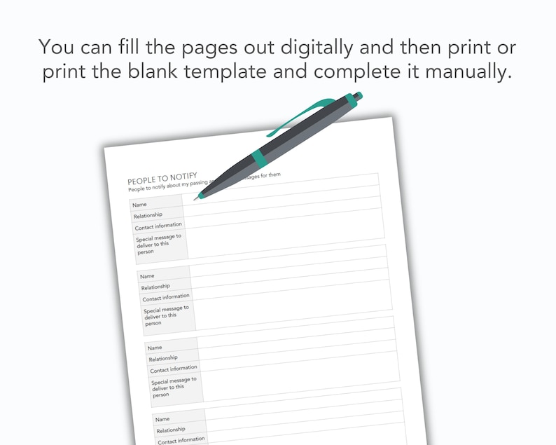 printable and fillable in case i die planner template page