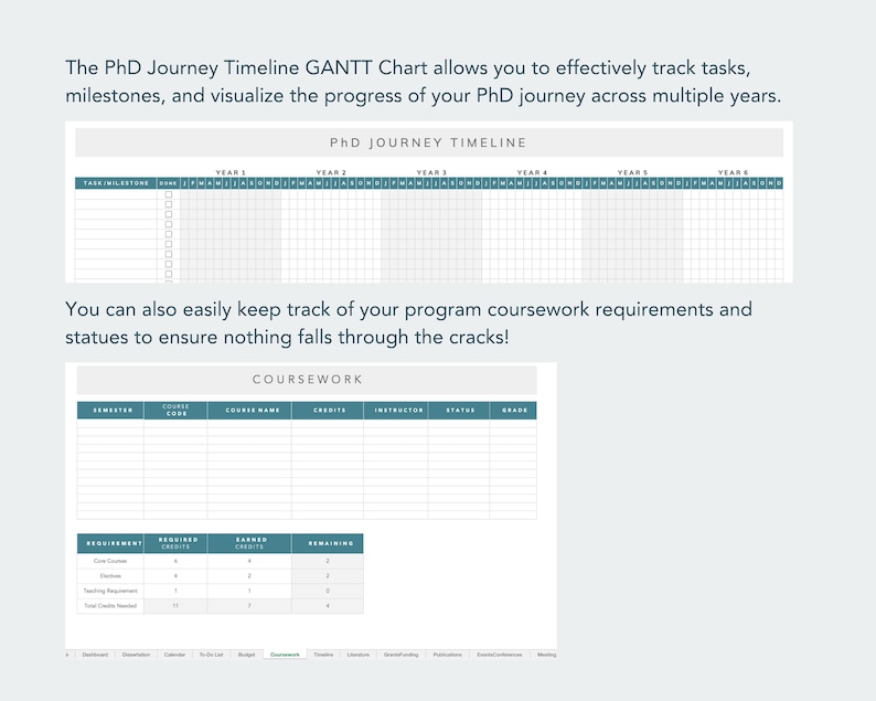 phd timeline and coursework tracker