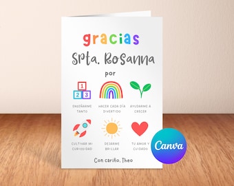 Customizable Spanish Daycare Teacher Thank You Card | Personalized Spanish Teacher Appreciation Card, Edit in Canva