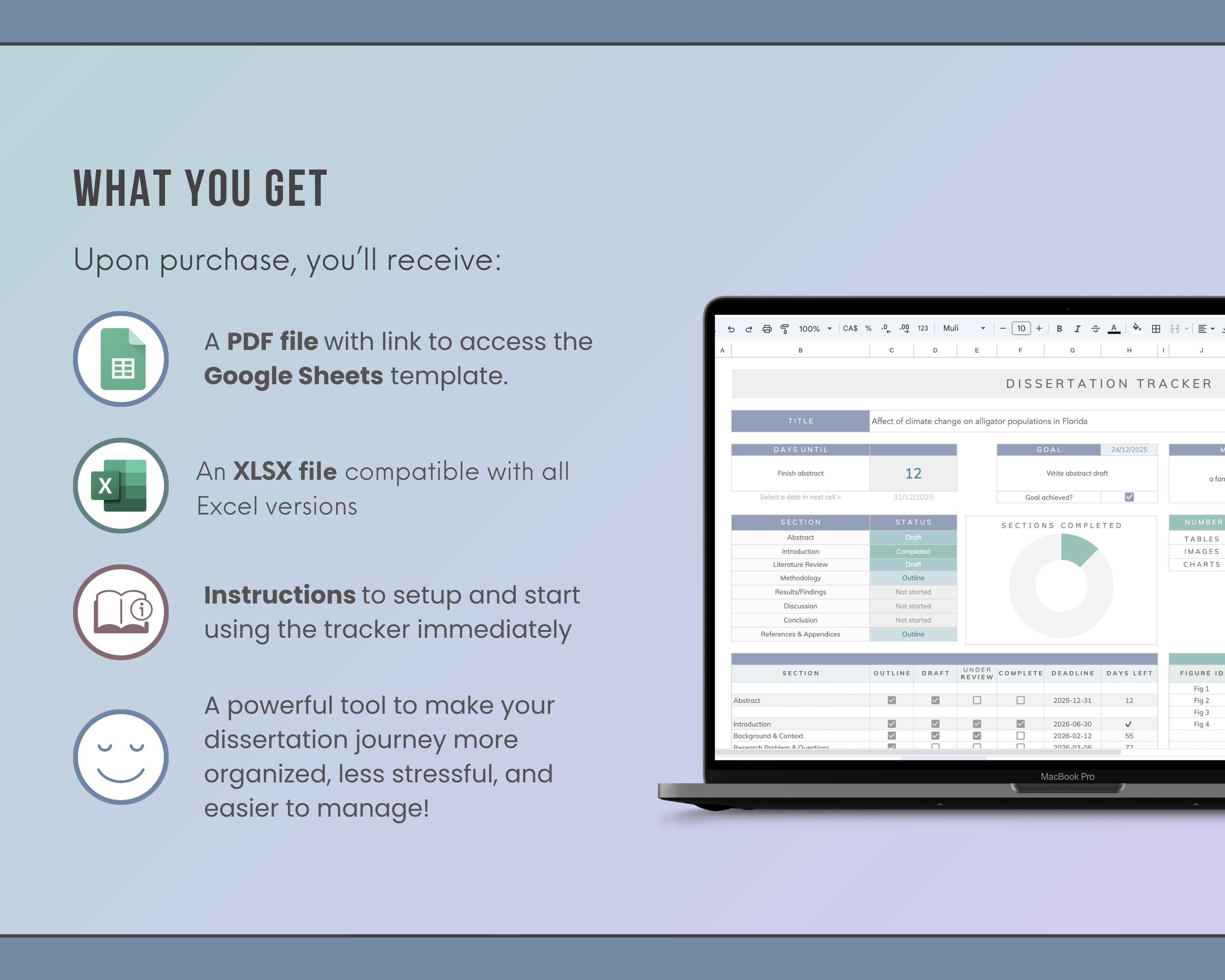 Dissertation Writing Tracker – Google Sheets & Excel | Thesis Progress ...