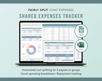 Shared Expenses & Repayment Tracker in Google Sheets and Excel | Cost Splitting Tool for Co-Parents, Roommates, 2 People or Groups