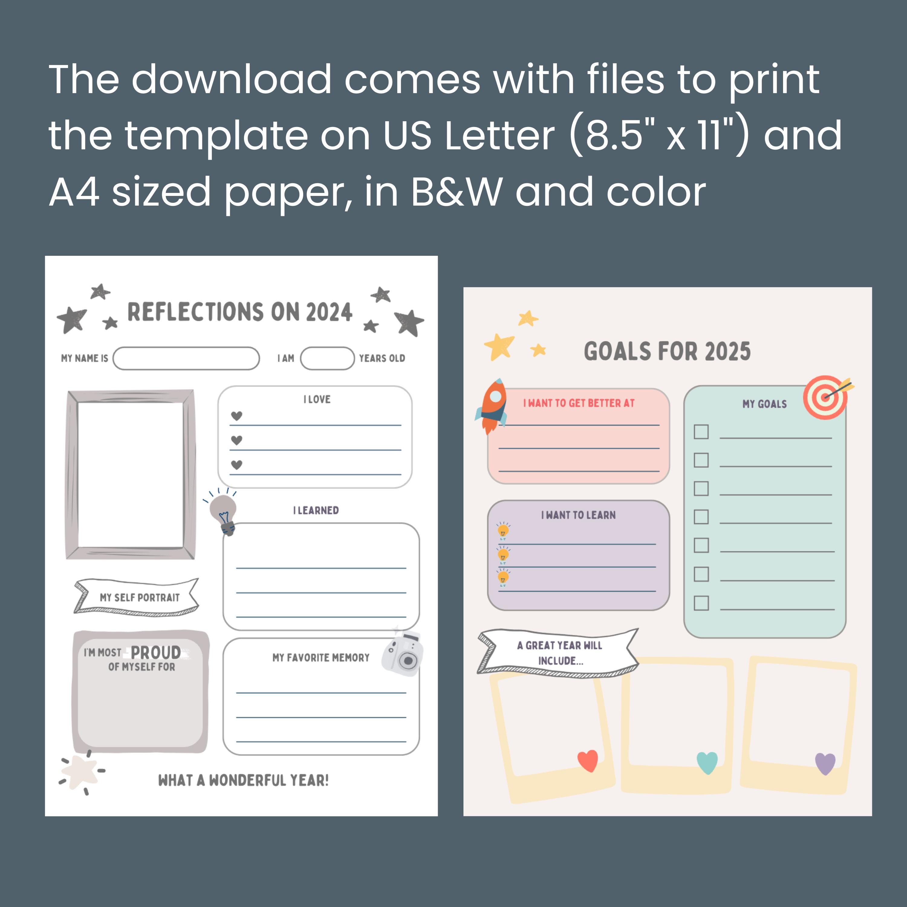 Kids New Years Goals & End of Year Reflections, Printable 2025 New ...