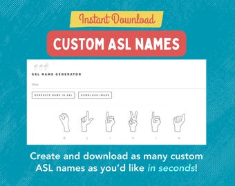 Aangepaste ASL-namen direct downloaden | Aangepaste gebarentaalwoorden, naam gebarentaal baby, cadeau gebarentaal, ASL-muurkunst, Dovenonderwijs