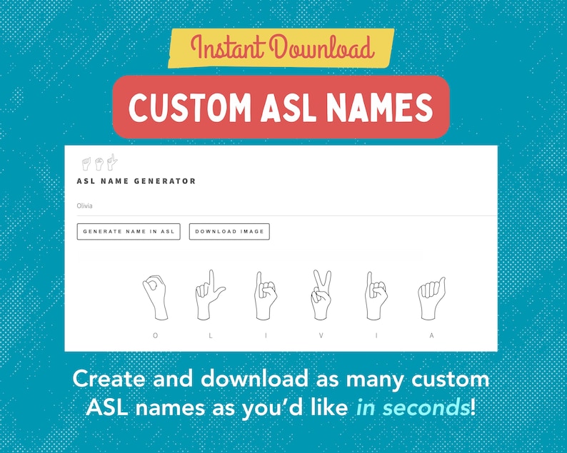 Custom ASL Names Instant Download | Custom Sign Language Words, Baby ...