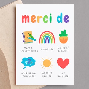 Carte de remerciement imprimable pour les enseignants en français | Carte d'appréciation pour un cadeau pour une garderie, une crèche, une éducatrice préscolaire, une éducatrice en éducation de la petite enfance et un professeur de français