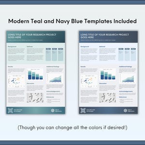 minimal clinical research poster templates in teal and navy blue