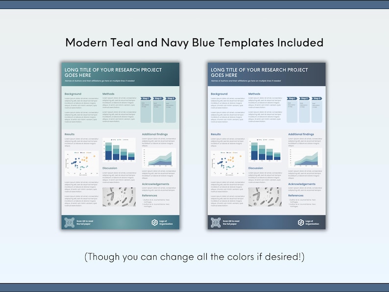 minimal clinical research poster templates in teal and navy blue