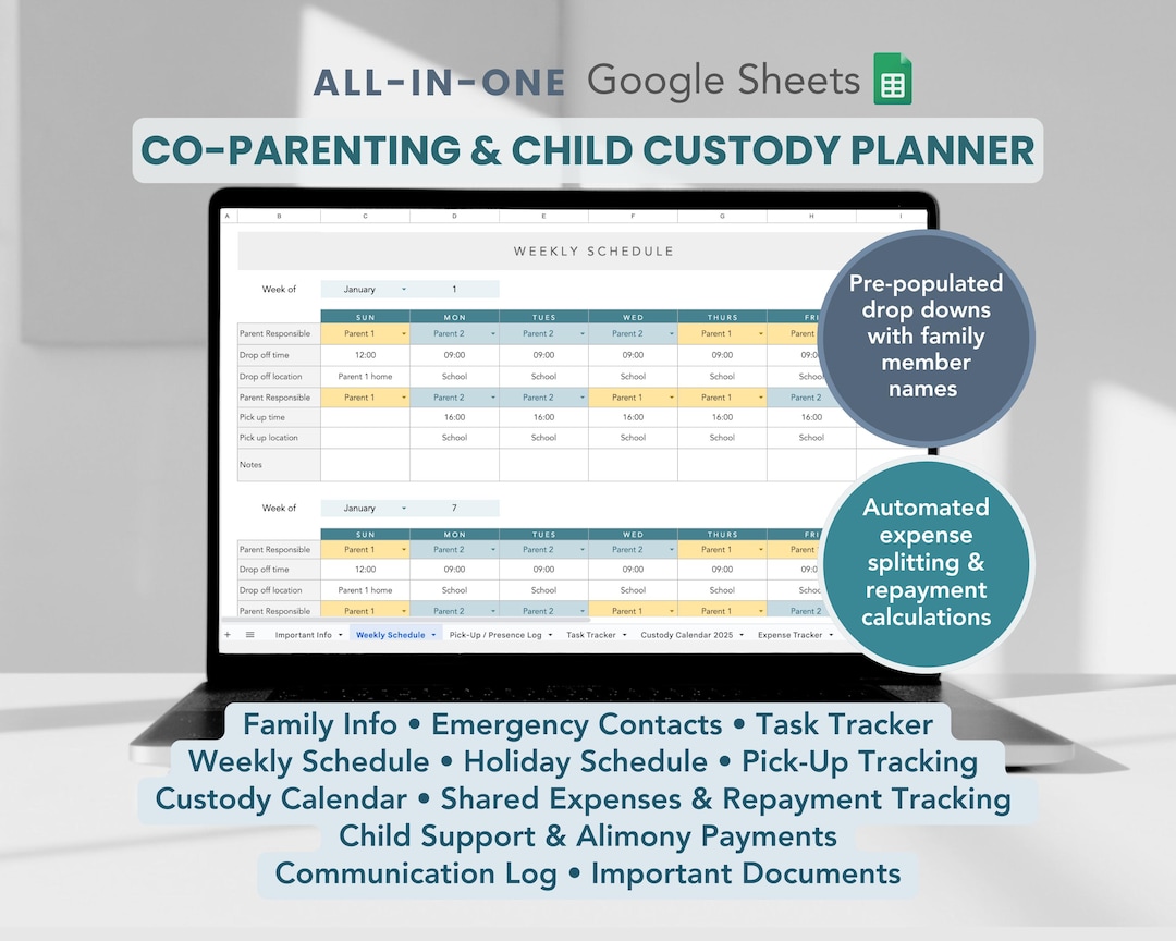 All-in-one Co Parenting Planner in Google Sheets | Child Custody ...