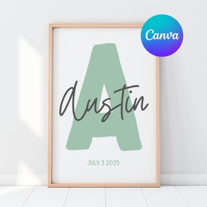 Custom Initial Name Print, Personalized Name Letter Print Editable Canva Template, DIY Printable Baby Name Wall Art, Custom Nursery Wall Art