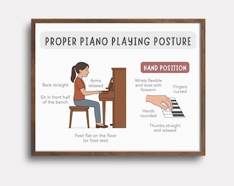 Póster de posturas para tocar el piano, póster educativo musical, herramienta para principiantes, arte mural musical imprimible, póster para aprender piano para niños