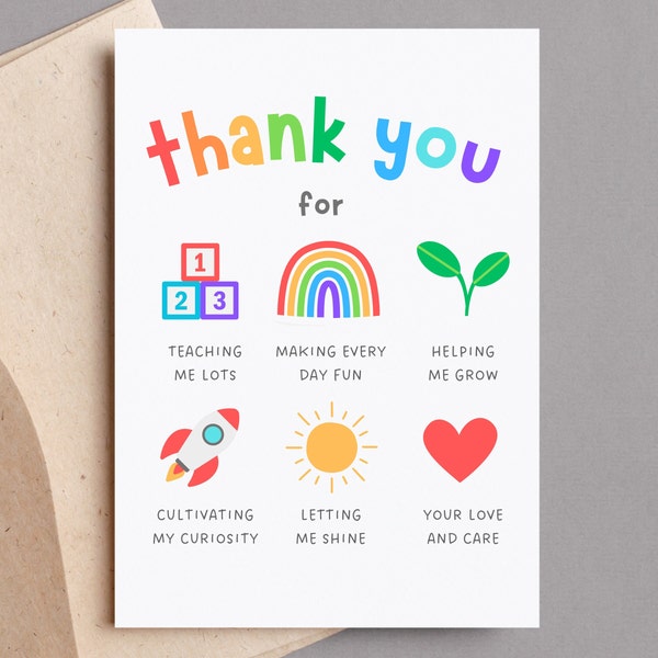 Printable Thank You Card for Daycare Teachers | Preschool, Nursery Teacher & ECE Appreciation Gift | Instant Download Foldable Card Template