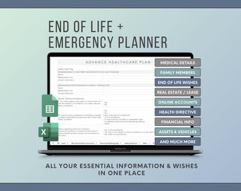 Planificador de fin de vida y emergencias / Hojas de cálculo de Google y Excel. Plantilla de testamento vital (XLS).