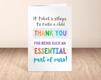 Printable Thank You Card for Daycare, School Staff, Educators, Coach, Gift for Babysitter, Teacher Appreciation Card