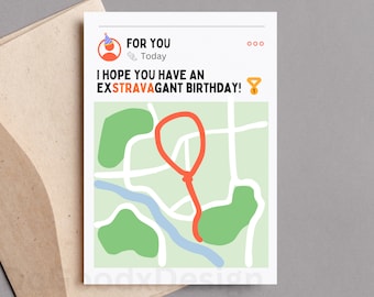 Tarjeta de cumpleaños imprimible de Strava para corredores / Tarjeta de cumpleaños divertida de Strava para corredores / Tarjeta de cumpleaños para compañeros o amigos corredores / Regalo para corredores