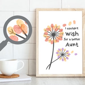 DIY Geschenk für Tante - Druckbare Fingerabdruck-Vorlage | Kleinkind- und Kinder-Kunstaktivitätskarte für Tante | Sofortiger digitaler Download