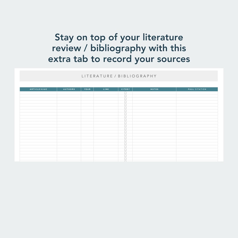 literature review template in excel