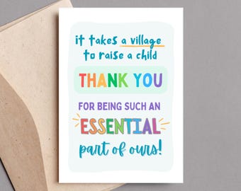 Printable Thank You Card for Teacher, Daycare Staff, Nursery Teacher, Babysitter, Nanny, Teacher Appreciation Gift, End of School Year Gift